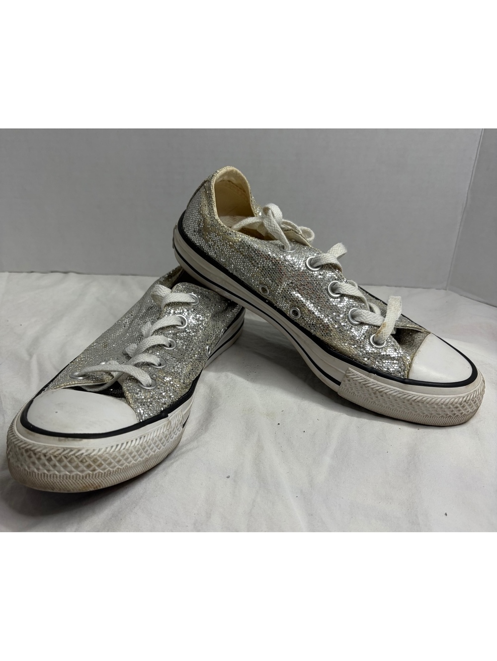 Converse All Star Silver Glitter Sparkle Low Top Sneakers Women's Size 6
